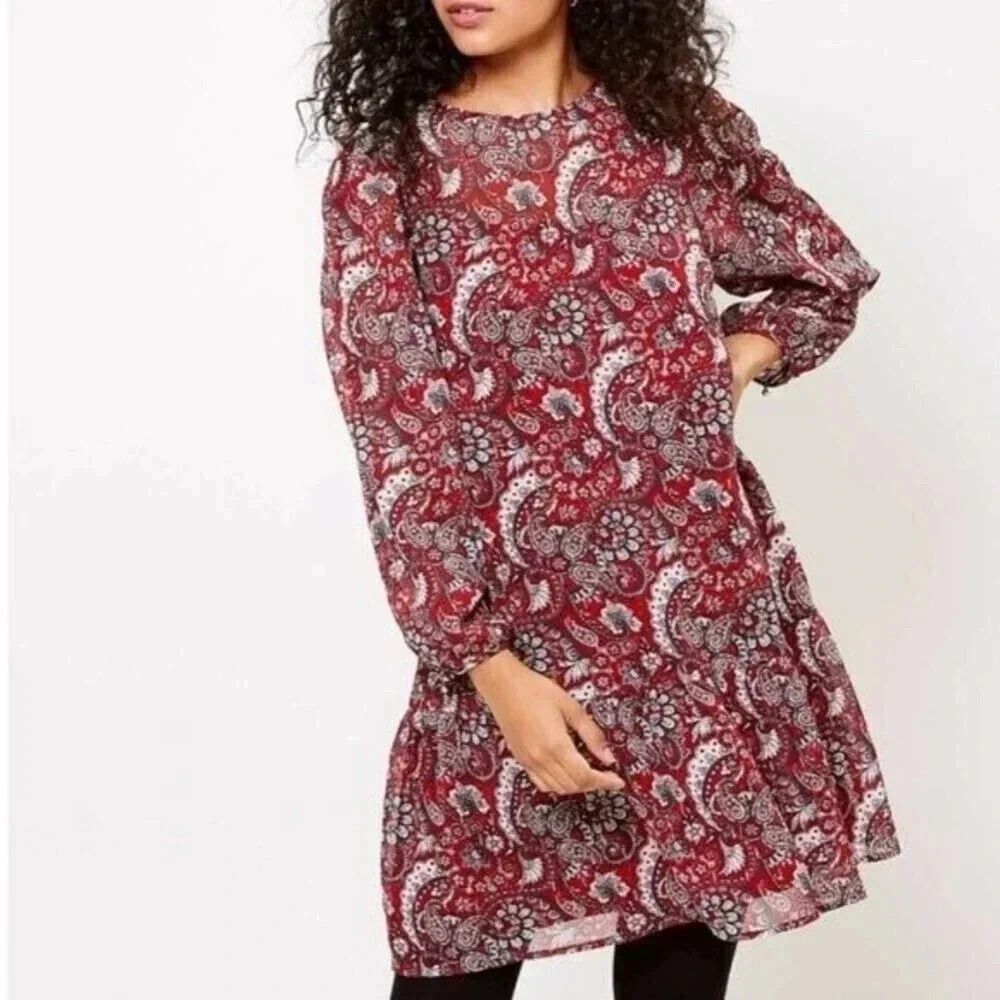 Ann Taylor Loft Red Shimmer Paisley Flounce Dress Size XS